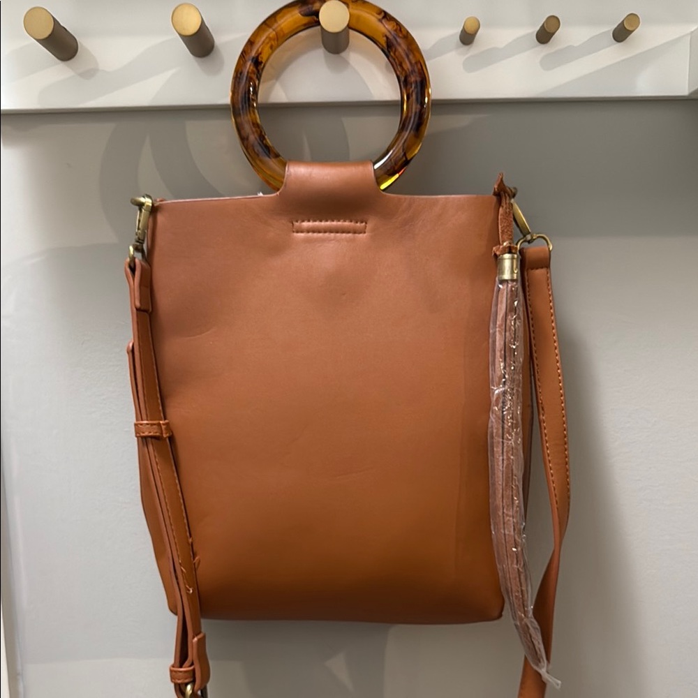 Anthropologie Tan Shoulder Bag with Wooden Handle